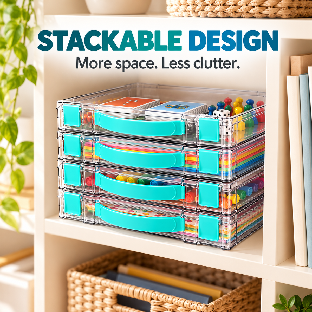 Clear Stackable Board Game Storage Case – Organize Games, Puzzles & Crafts with Ease