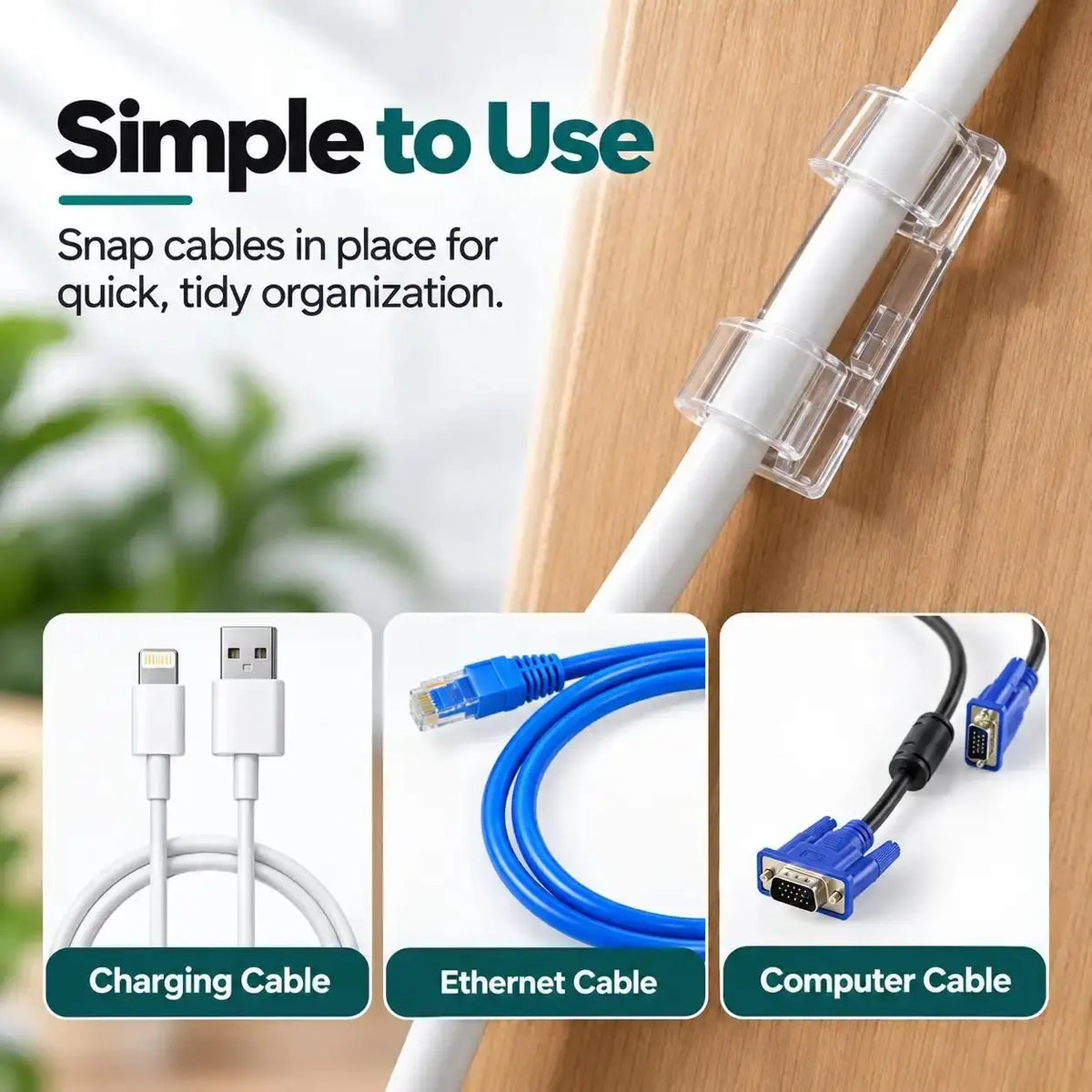 20Pcs Self-Adhesive Cable Clips, Space-Saving Wire Cord Organizer