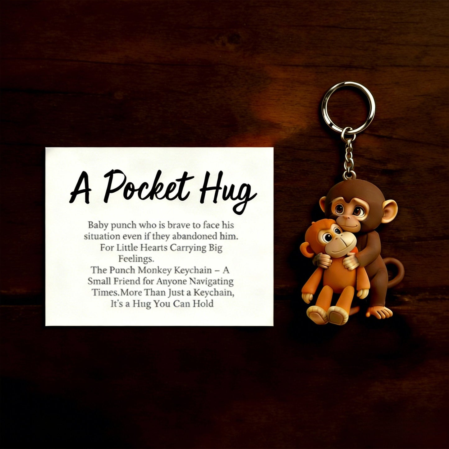 🐵💕Viral Punch Monkey Pocket Hug Keychain with Gift Card💌- Emotional Gift for Animal Lovers, Family, Friends, Loved Ones🎁