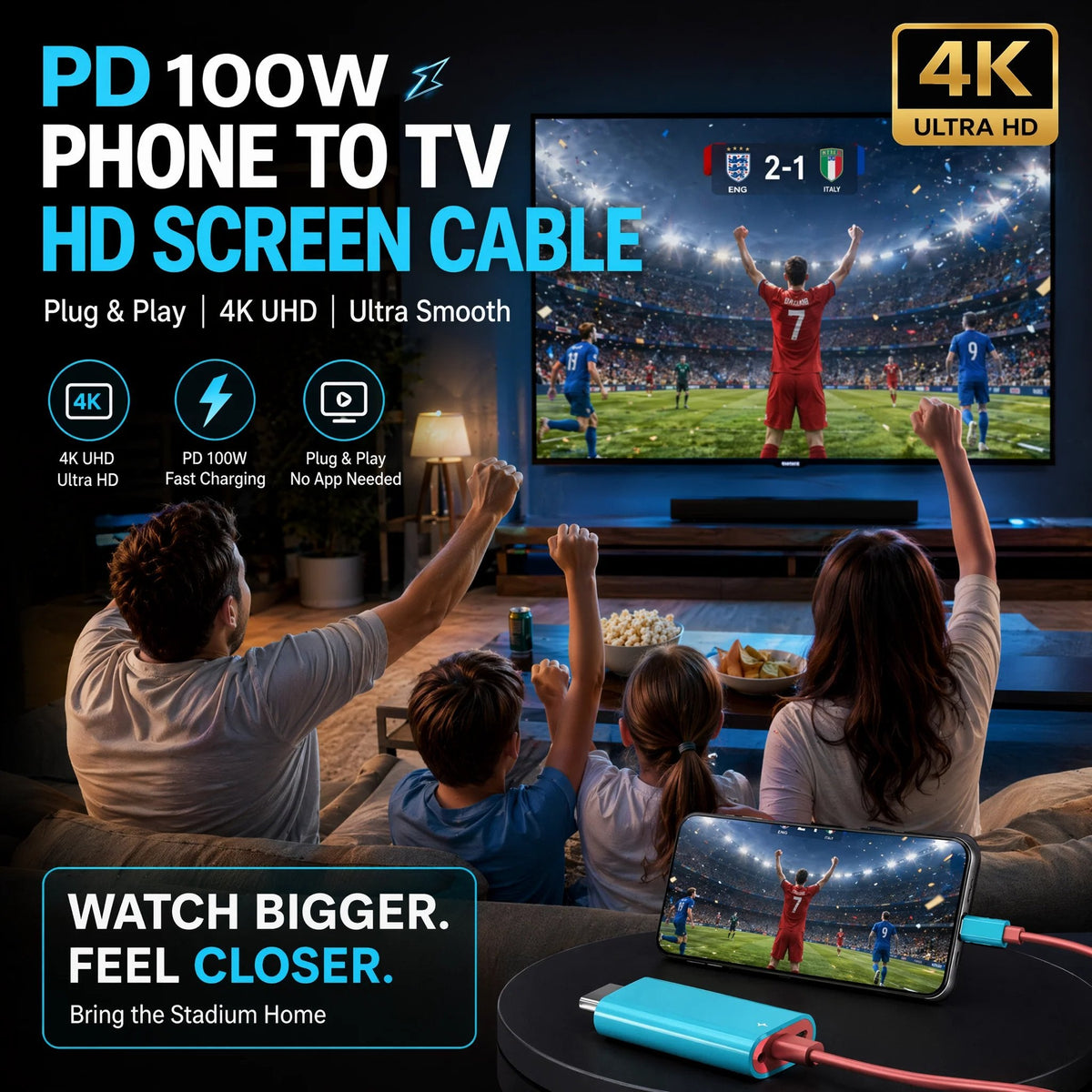 🎮 2M USB-C to HDMI Cable – 4K Display & 100W PD Charging for Switch, Phones, Tablets & Laptops