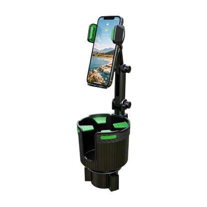 Stop the Console Clutter – 2-in-1 Car Cup Holder Phone Mount & Organizer｜Adjustable No-Adhesive Navigation Stand with Expandable Base for 2.56–3.94 in Round Cup Holders