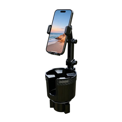 Stop the Console Clutter – 2-in-1 Car Cup Holder Phone Mount & Organizer｜Adjustable No-Adhesive Navigation Stand with Expandable Base for 2.56–3.94 in Round Cup Holders