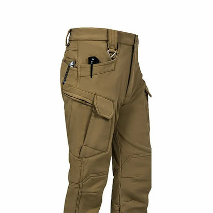 Men's Windproof & Warm Outdoor Military Tactical Pants - Fleece-Lined, Solid Color👖