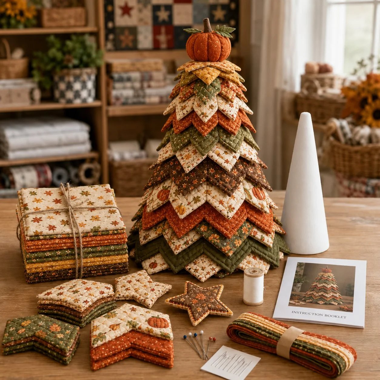 🔥LAST DAY 50% OFF - 🎄American Christmas Tree Quilt Kit – Easy Layered Fabric Holiday Décor for Quilting Lovers