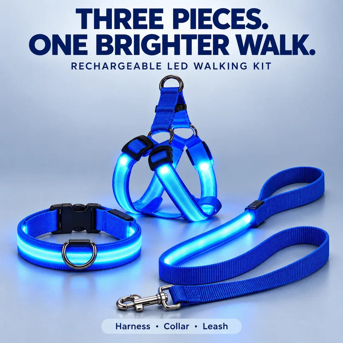 🐕 Rechargeable LED Dog Walking Kit ✨ Light-Up Harness, Collar & Leash for Safer Night Walks