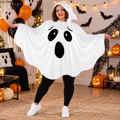 Adult White Hooded Full-Cover Ghost Halloween Costume