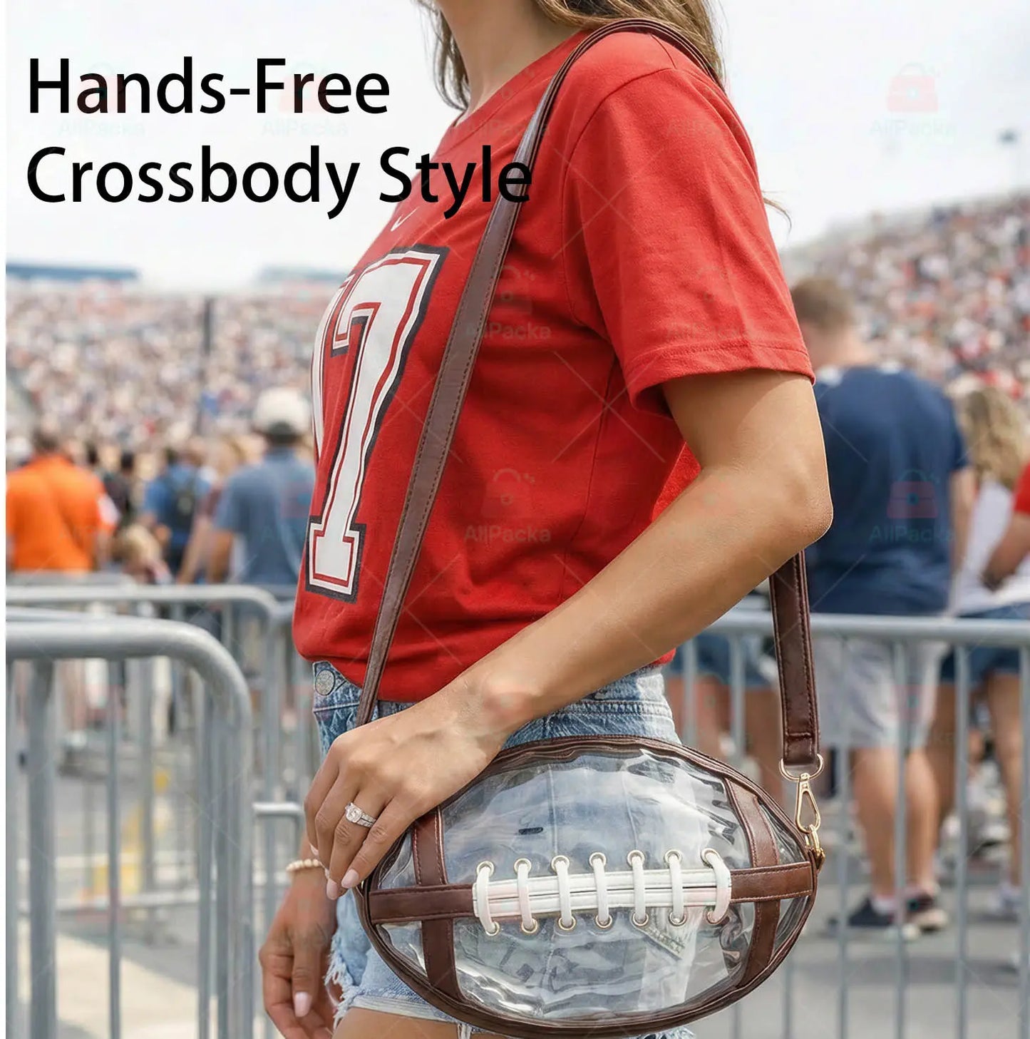 Clear Football Shaped Crossbody Bag, Transparent PVC Stadium Approved Game Day Bag 🏈