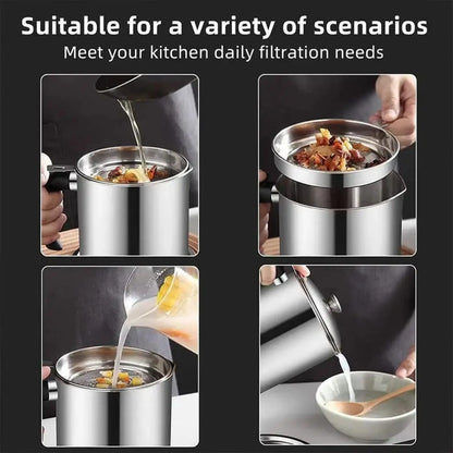 1-Count Stainless Steel Kitchen Oil Dispenser Container – Strainer & Tray Oil Can