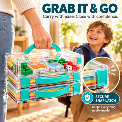 Clear Stackable Board Game Storage Case – Organize Games, Puzzles & Crafts with Ease