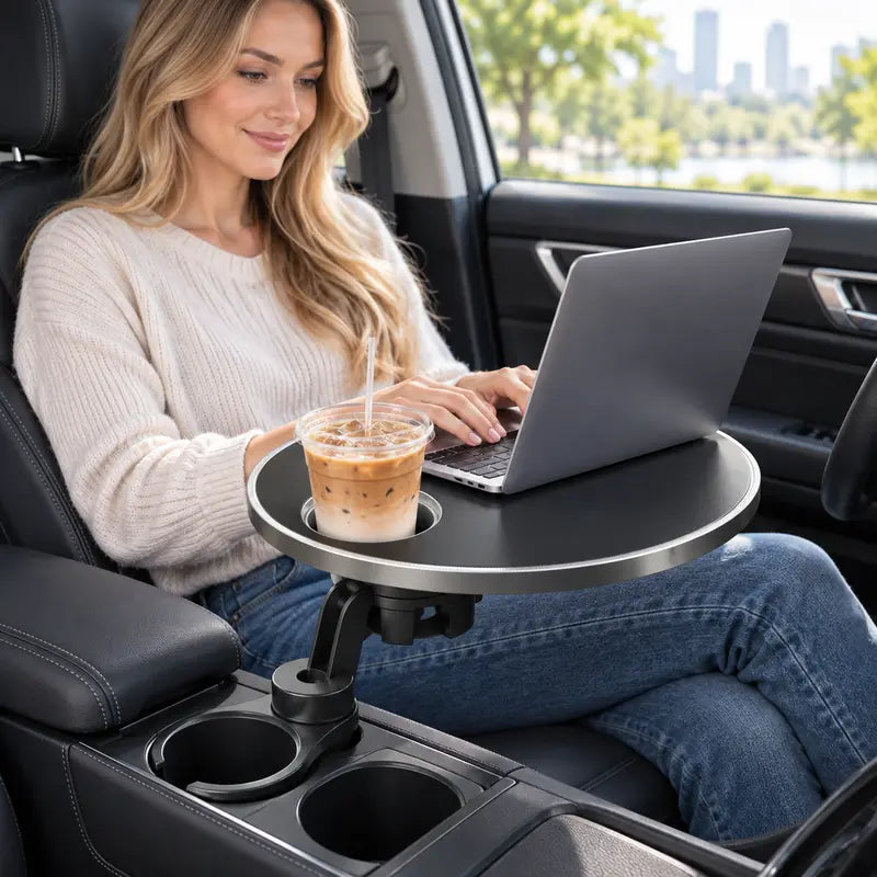🚗 360° Swivel Car Cup Holder Tray – Adjustable Food & Drink Table