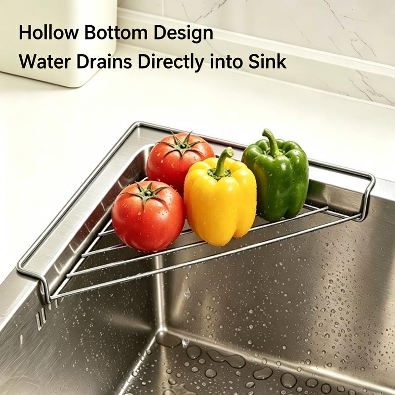 2PCS Stainless Steel Corner Sink Shelf with Triangular Open Wire Rack Design, Drainage and Raised Side✨