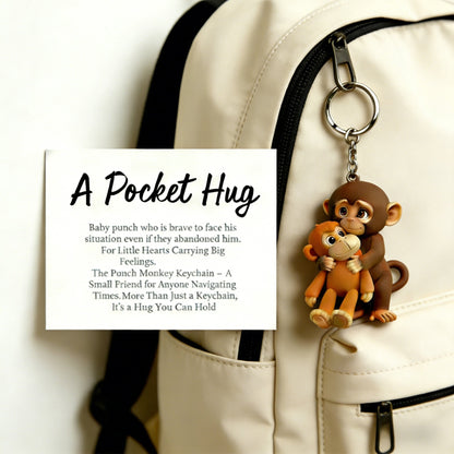 🐵💕Viral Punch Monkey Pocket Hug Keychain with Gift Card💌- Emotional Gift for Animal Lovers, Family, Friends, Loved Ones🎁