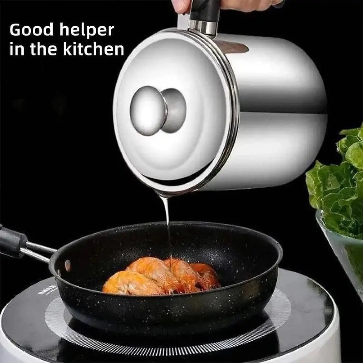 1-Count Stainless Steel Kitchen Oil Dispenser Container – Strainer & Tray Oil Can