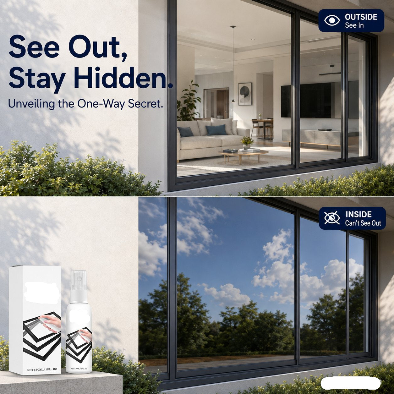 🪟  One Way Mirror Spray | Streak-Free Cleaner for Glass, Windows &  Mirrors