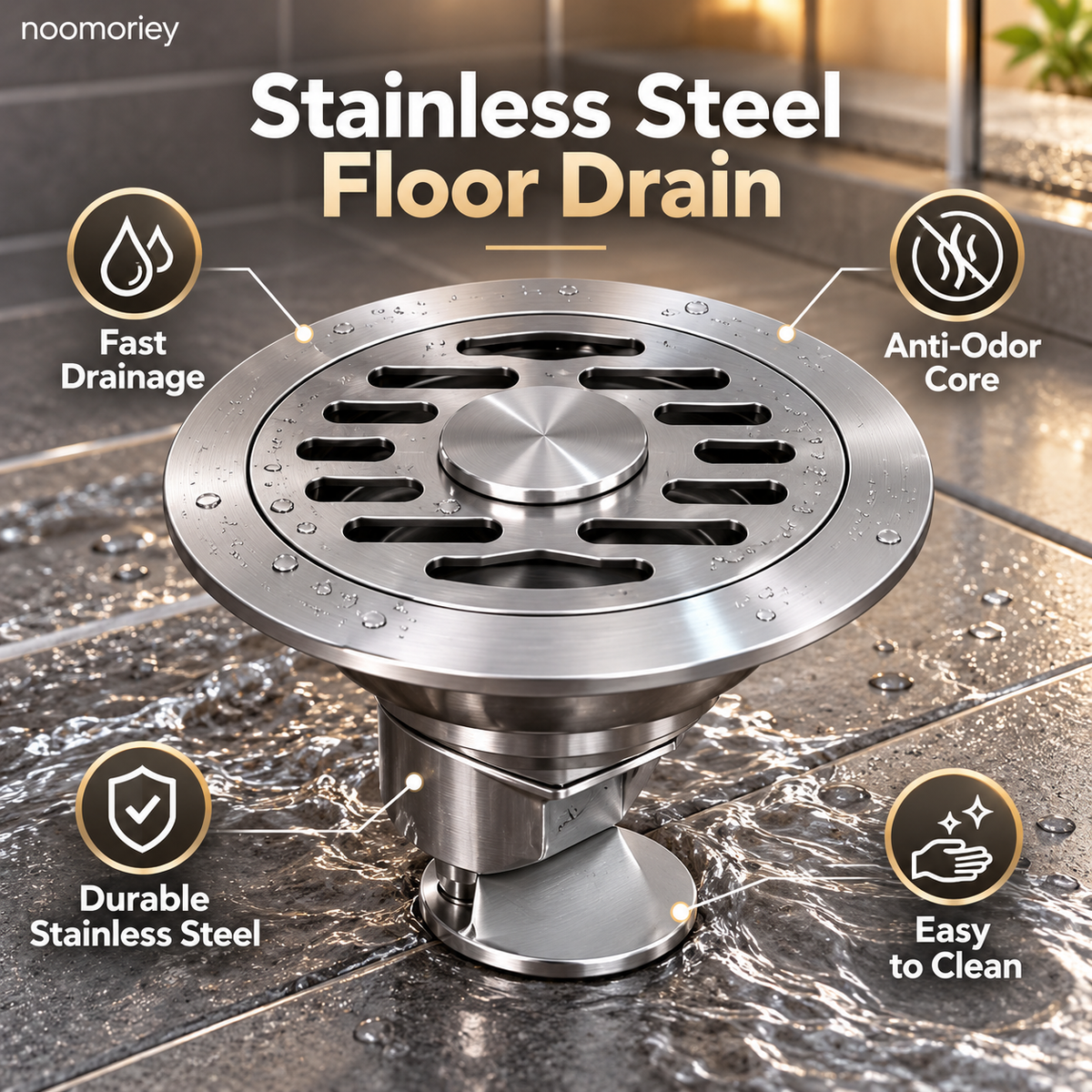🚿 Stainless Steel Floor Drain with Odor-Blocking Core & Fast Drainage