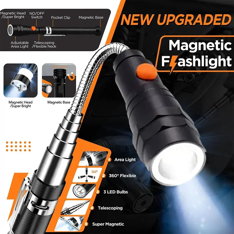 Extendable Magnetic Pickup Tool with LED Flashlight – Telescoping Gadget Gift for Men