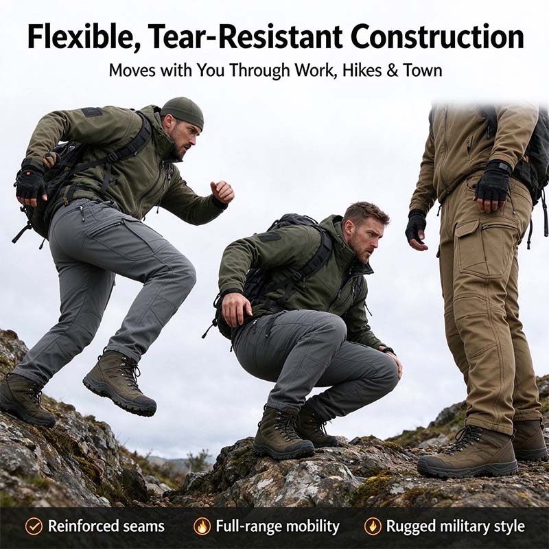 Men's Windproof & Warm Outdoor Military Tactical Pants - Fleece-Lined, Solid Color👖