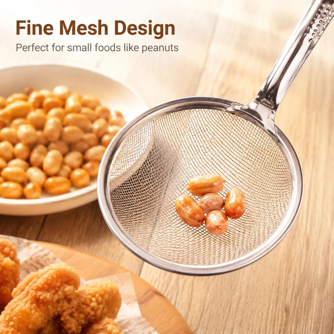 Fine mesh basket holding peanuts