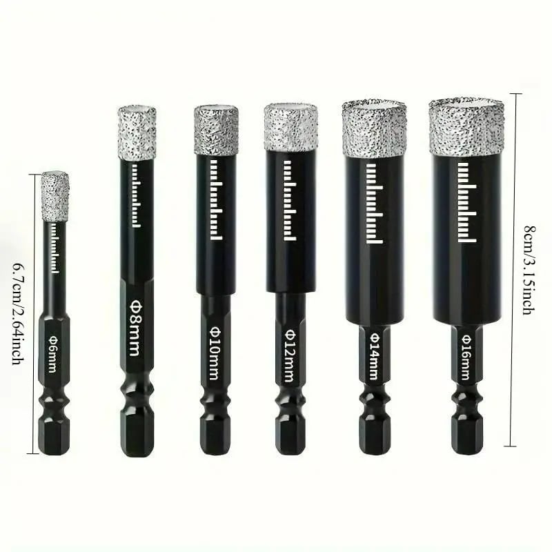 🔥49% OFF | 6Pcs Dry Diamond Drill Bit Set 🛠 Hex Shank Brazed Hole Saw for Tile, Glass & Granite