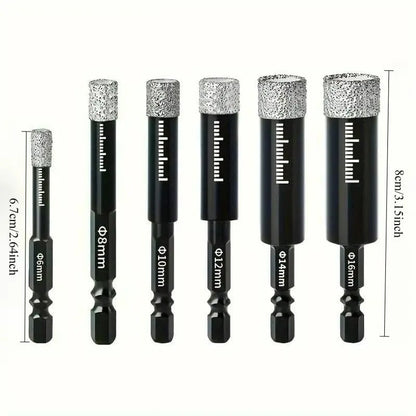 🔥49% OFF | 6Pcs Dry Diamond Drill Bit Set 🛠 Hex Shank Brazed Hole Saw for Tile, Glass & Granite