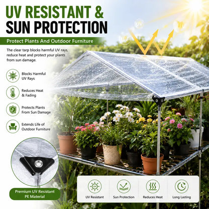 Clear Waterproof PE Tarp, Transparent Outdoor Cover with Metal Grommets🛡️