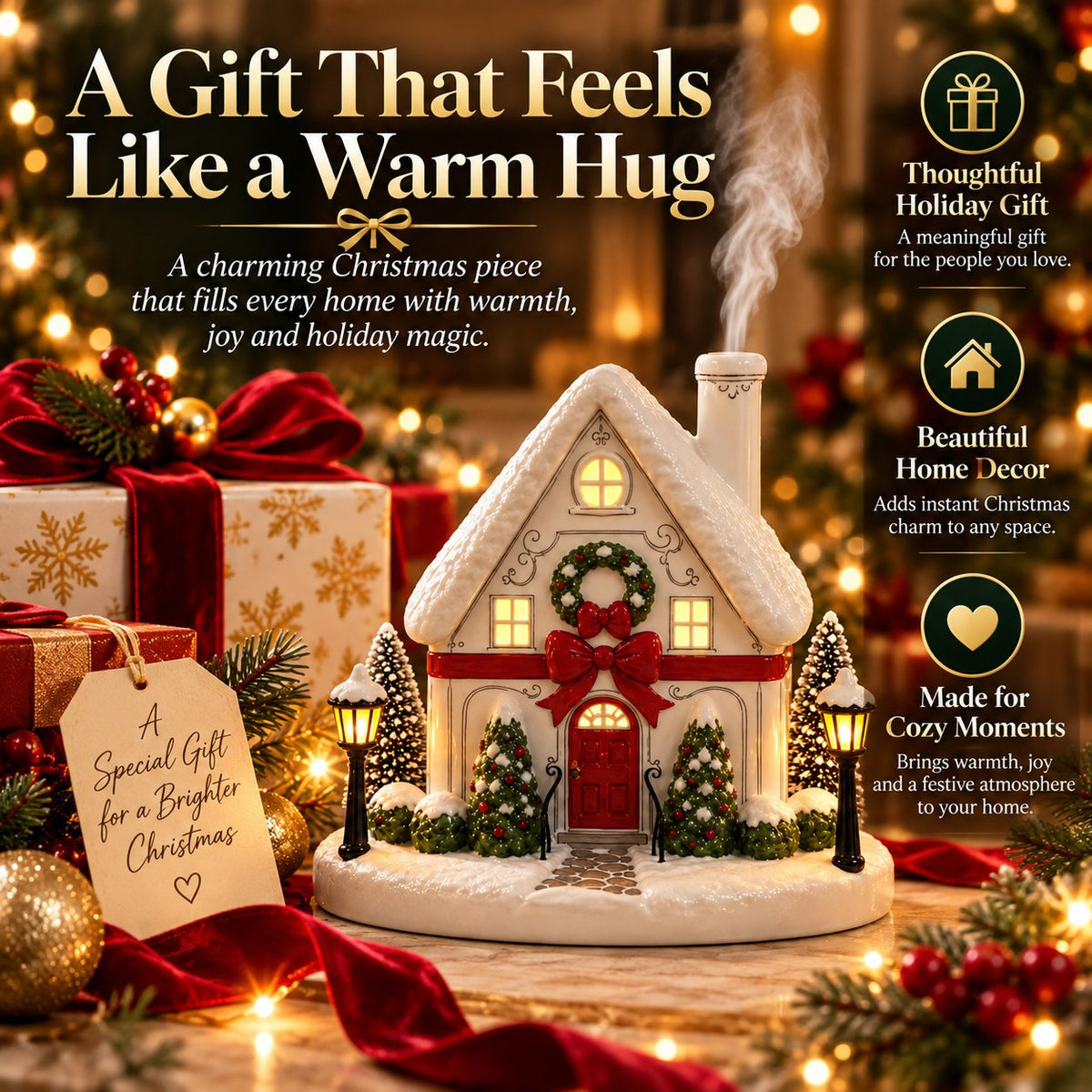 🏠 Christmas House Aroma Diffuser – Gentle Mist & Glowing Windows