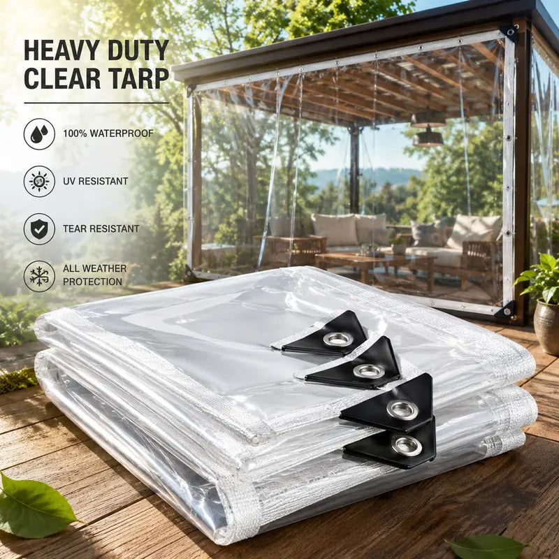 Clear Waterproof PE Tarp, Transparent Outdoor Cover with Metal Grommets🛡️