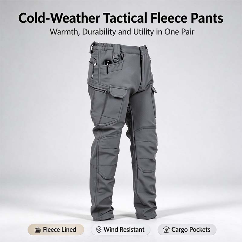 Men's Windproof & Warm Outdoor Military Tactical Pants - Fleece-Lined, Solid Color👖