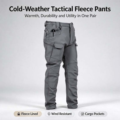 Men's Windproof & Warm Outdoor Military Tactical Pants - Fleece-Lined, Solid Color👖