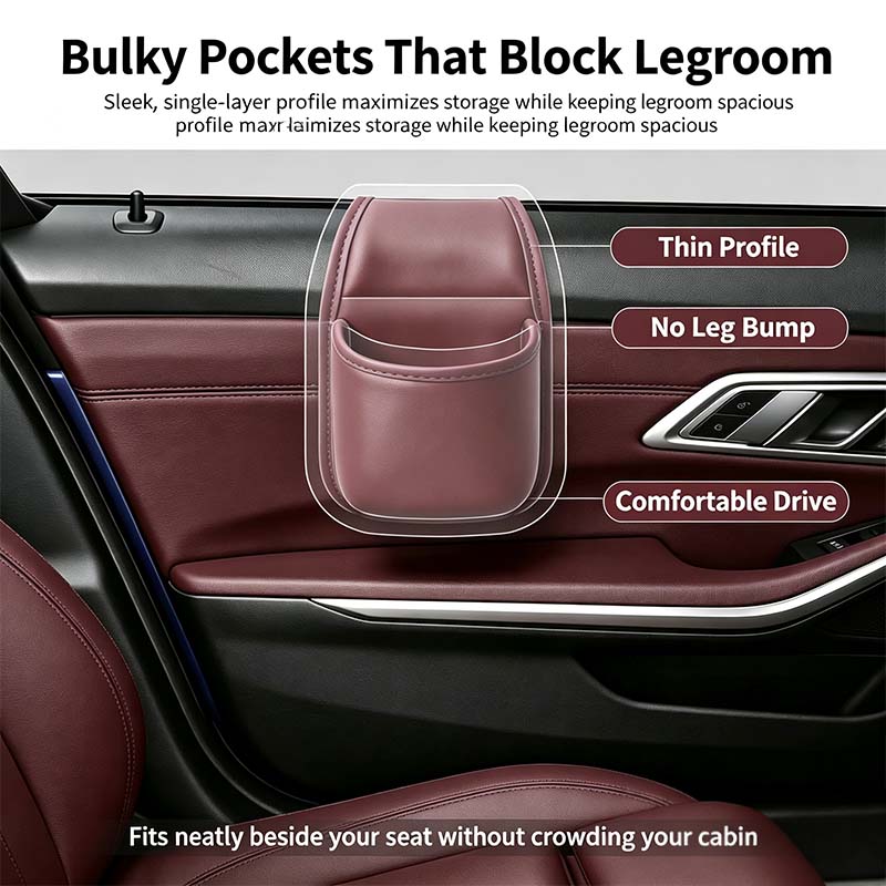 Leather car door storage pocket - double-layer compartments, scratch-proof flannel lining💼