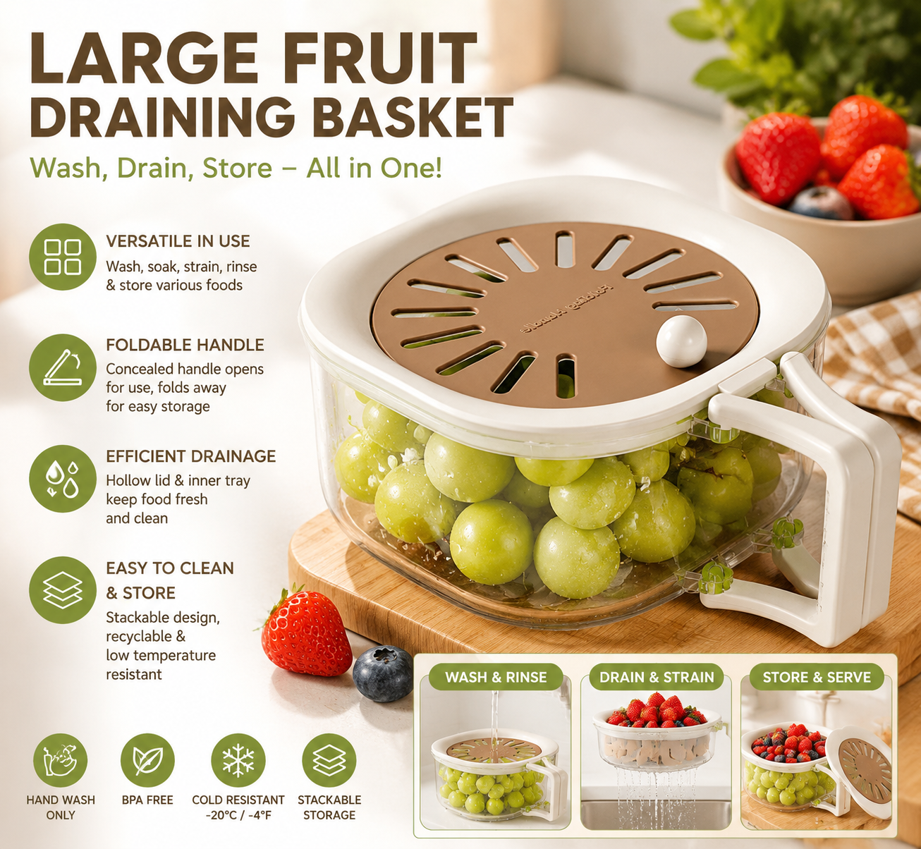🔥🔥Multipurpose Fruit Colander Bowl with Drainage Lid