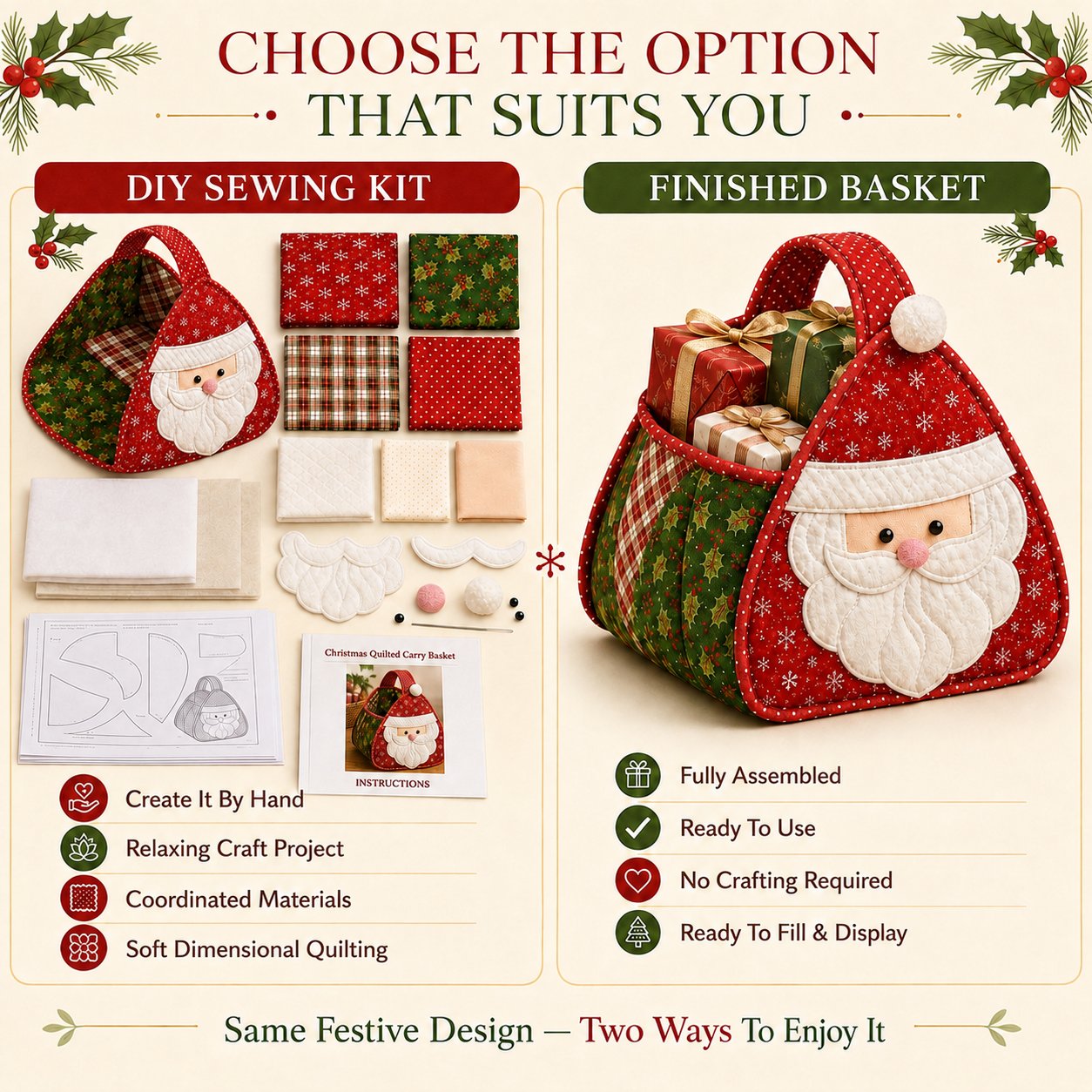 ⏳ Last Day 49% OFF – 🎄 Christmas Character Quilted Carry Basket🎁✨