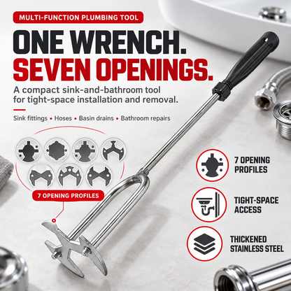 🔧 7-Opening Universal Sink & Bathroom Wrench – Stainless Steel Multi-Size Plumbing Tool for Tight Spaces