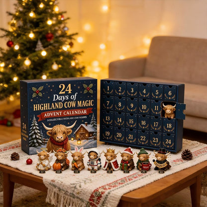 24 Days of Highland Cow Magic Advent Calendar, 24 Cute Collectible Cow Mini Figures, Farmhouse Holiday Decor, Christmas Countdown Calendar Gift Set for Cow Lovers