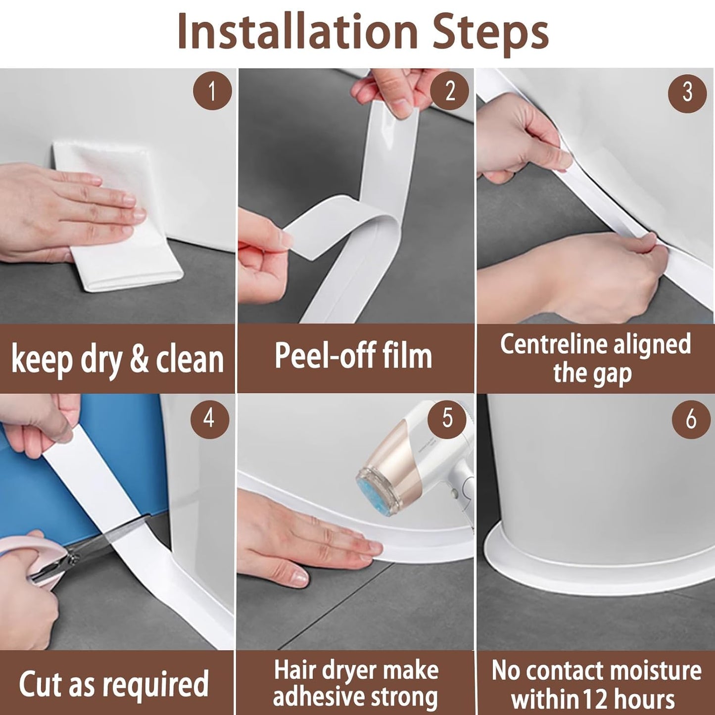 2Pcs White Caulk Tape Waterproof Self Adhesive