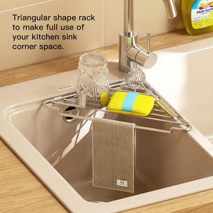 2PCS Stainless Steel Corner Sink Shelf with Triangular Open Wire Rack Design, Drainage and Raised Side✨