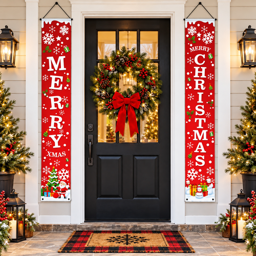 🎄 Merry Christmas Porch Banners – Festive Front Door Hanging Decorations (2PCS)