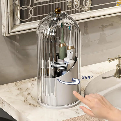 360° Rotating Clear Toothbrush Holder with Transparent Door – Countertop Bathroom Vanity Organizer (1-Pack)