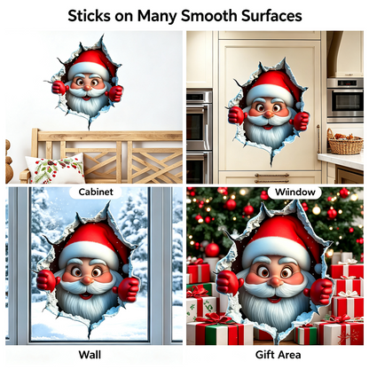 3PCS Festive Decor Santa Face Vinyl Stickers - Smooth 3D Illusion Figure Shape Peel-Off Pack 🎅