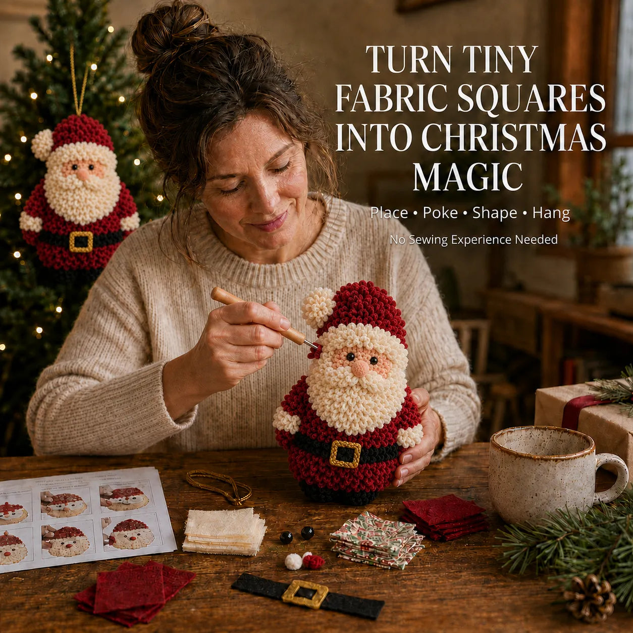 ⏳ Last Day 49% OFF – 🎄Beginner-Friendly 3D Fabric Poke Christmas Ornament DIY Kit Collection | Complete Kit with Pre-Cut Fabrics, Stuffed Felt Base, Poking Tool & Step-by-Step Guide Included 💕