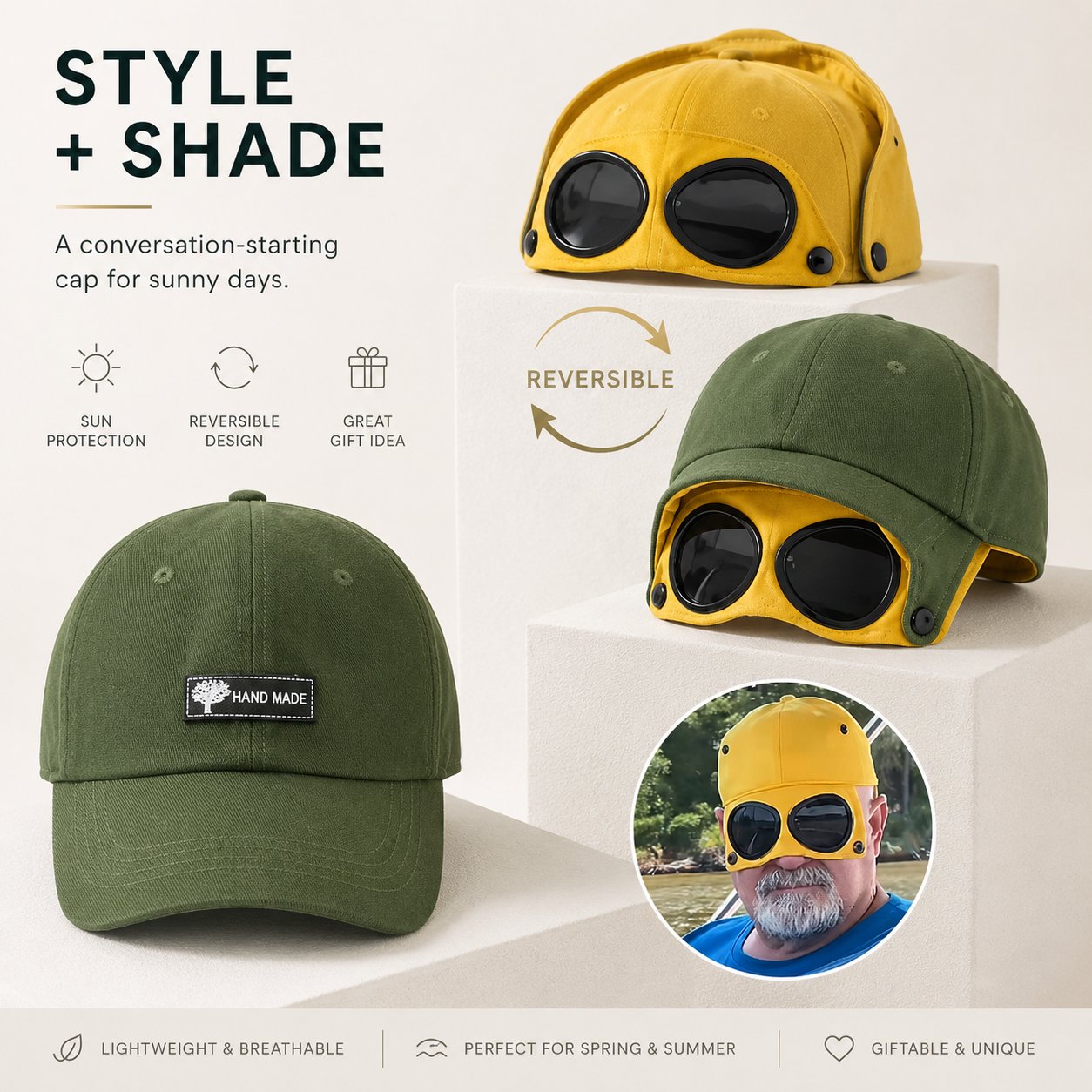 🧢2-in-1 Pilot Baseball Cap