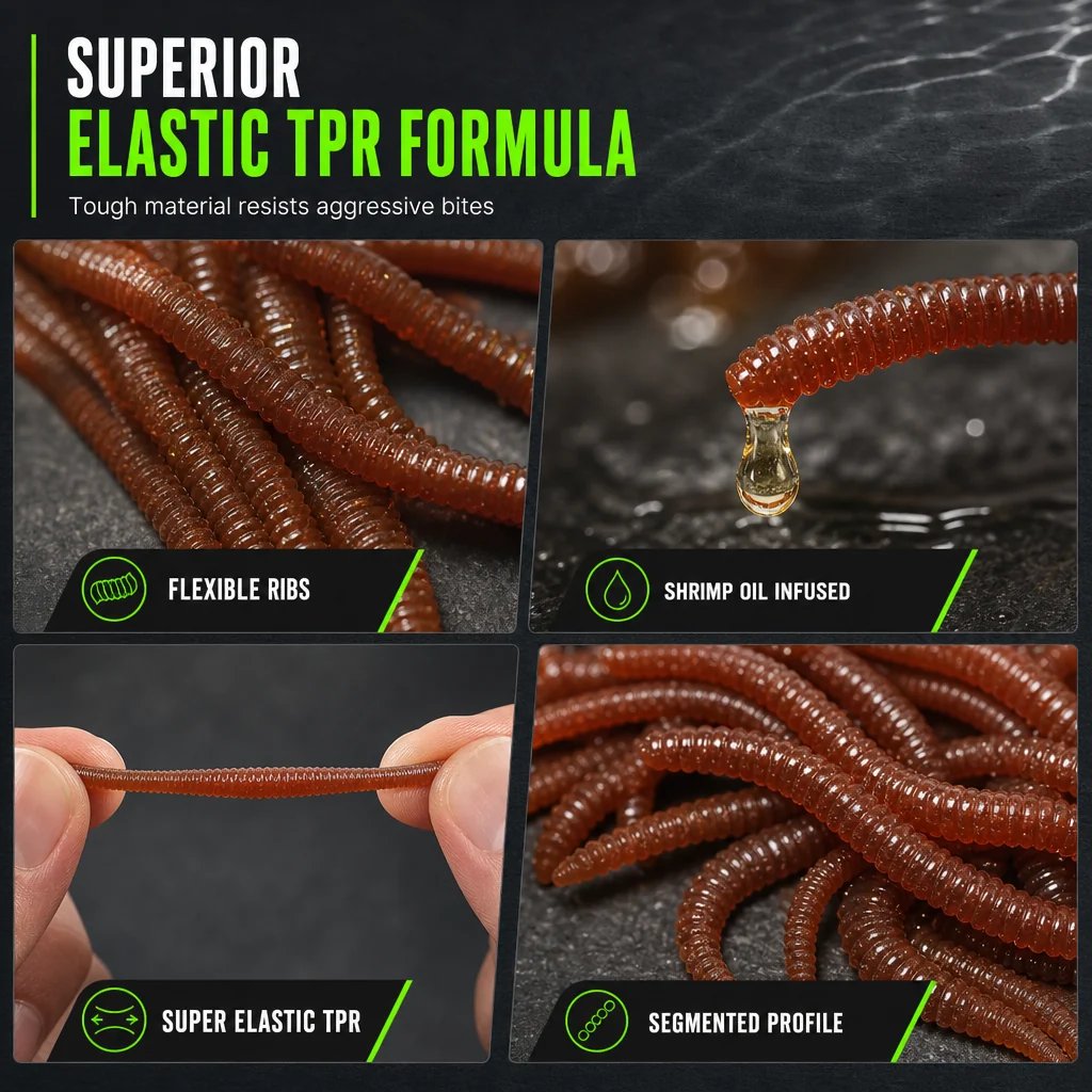 📢📢Simulation Earthworm Soft Fishing Lures Shrimp Scented Artificial Worm Baits for Freshwater and Saltwater Pack of 50 or 100