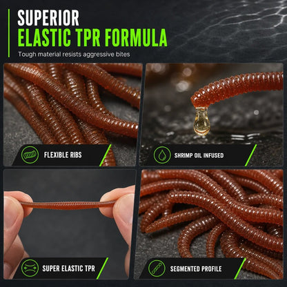 📢📢Simulation Earthworm Soft Fishing Lures Shrimp Scented Artificial Worm Baits for Freshwater and Saltwater Pack of 50 or 100