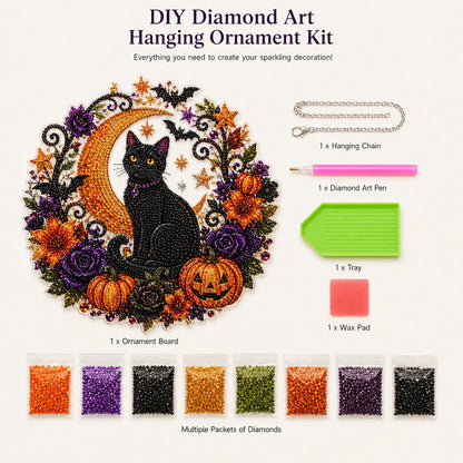 🔥Hot Sale 50% OFF-🎃Halloween Black Cat Moon Diamond Art Hanging Ornament Kit