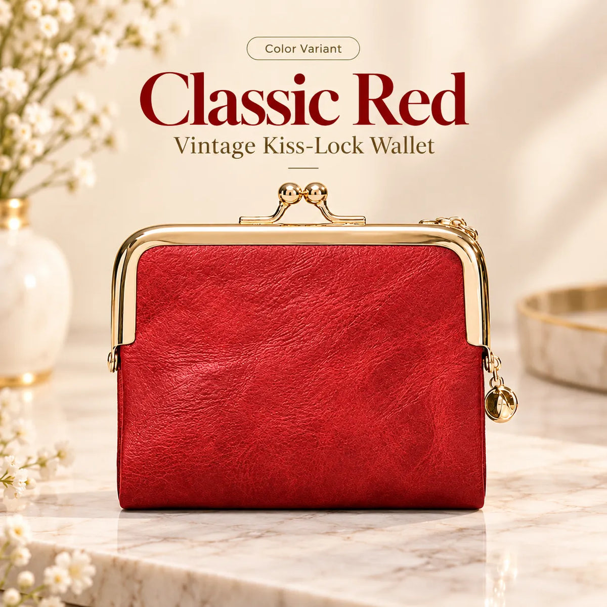 👛 Vintage Kiss-Lock Folding Wallet: Premium Leather, Compact & Chic