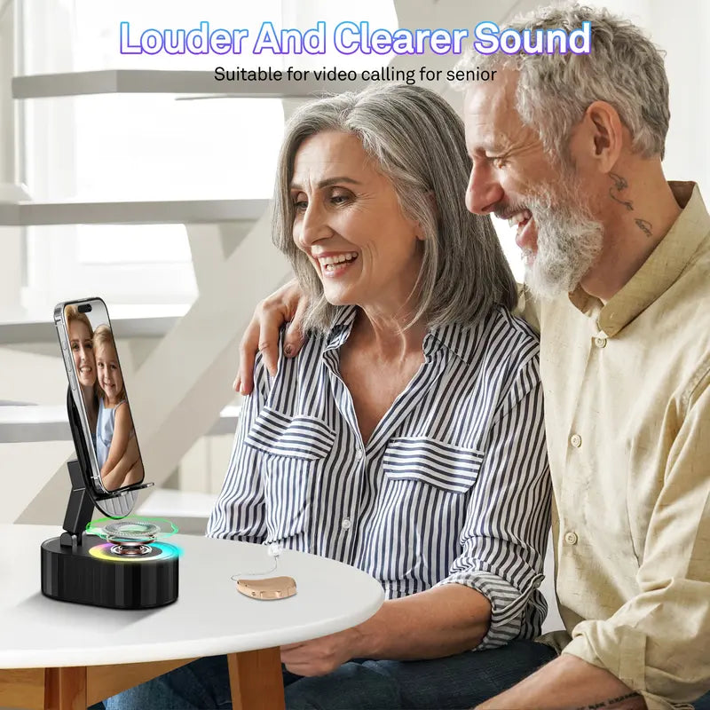5-in-1 Wireless Induction Speaker Phone Stand – No Bluetooth Needed, LED Lights & Phone Charging