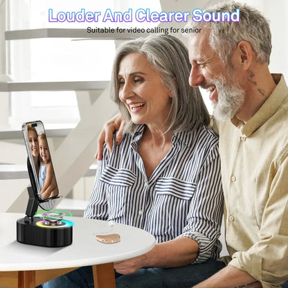5-in-1 Wireless Induction Speaker Phone Stand – No Bluetooth Needed, LED Lights & Phone Charging