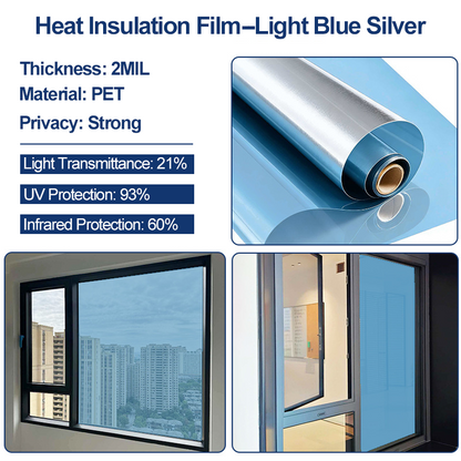 Static Cling Window Privacy Film UV Blocking Mirror Tint