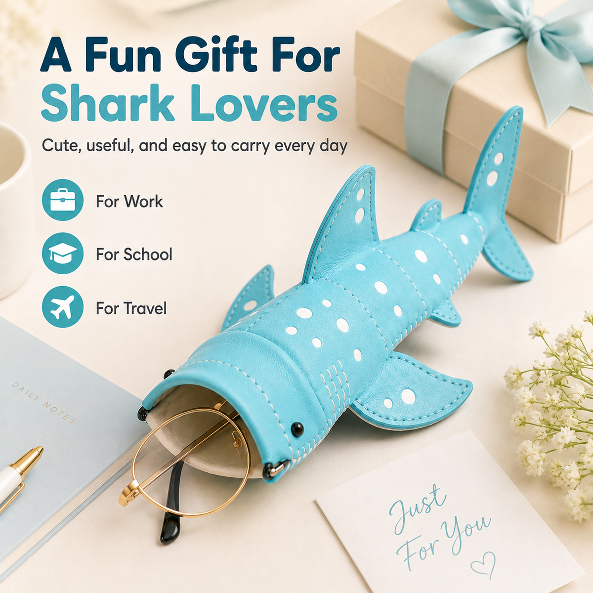 Cute shark glasses case gift for shark lovers