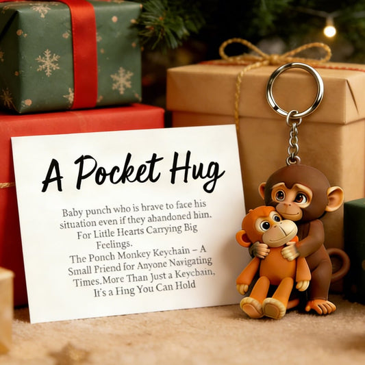 🐵💕Viral Punch Monkey Pocket Hug Keychain with Gift Card💌- Emotional Gift for Animal Lovers, Family, Friends, Loved Ones🎁